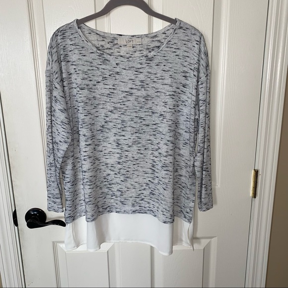 LOFT Mixed Media Space-dye Gray Top - Picture 1 of 9